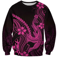 Pink Black Aloha Hawaii Sweatshirt Polynesian Shark Tattoo With Plumeria - Polynesian Pride