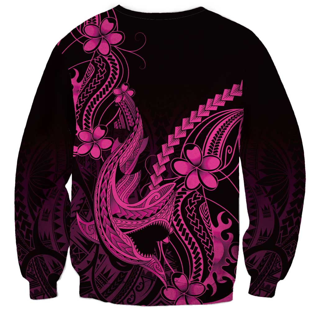 Pink Black Aloha Hawaii Sweatshirt Polynesian Shark Tattoo With Plumeria - Polynesian Pride