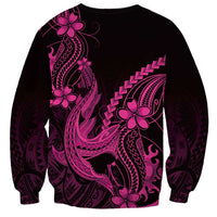 Pink Black Aloha Hawaii Sweatshirt Polynesian Shark Tattoo With Plumeria - Polynesian Pride
