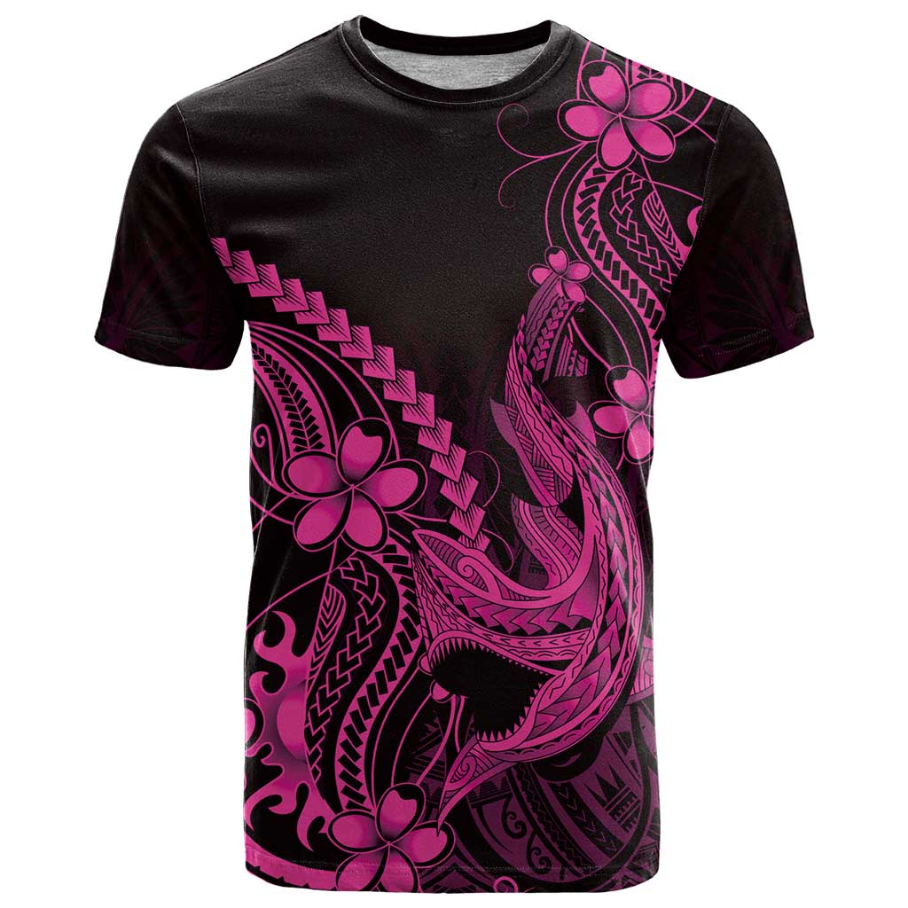 Pink Black Aloha Hawaii T Shirt Polynesian Shark Tattoo With Plumeria LT14 Pink - Polynesian Pride