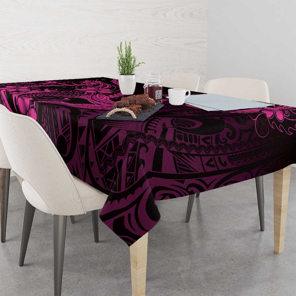 Pink Black Aloha Hawaii Tablecloth Polynesian Shark Tattoo With Plumeria - Polynesian Pride