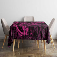 Pink Black Aloha Hawaii Tablecloth Polynesian Shark Tattoo With Plumeria - Polynesian Pride