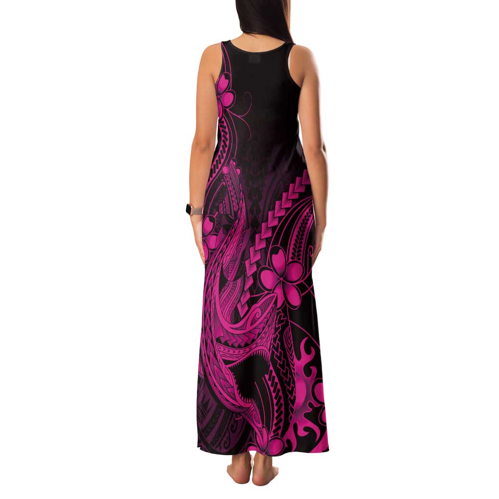 Pink Black Aloha Hawaii Tank Maxi Dress Polynesian Shark Tattoo With Plumeria - Polynesian Pride
