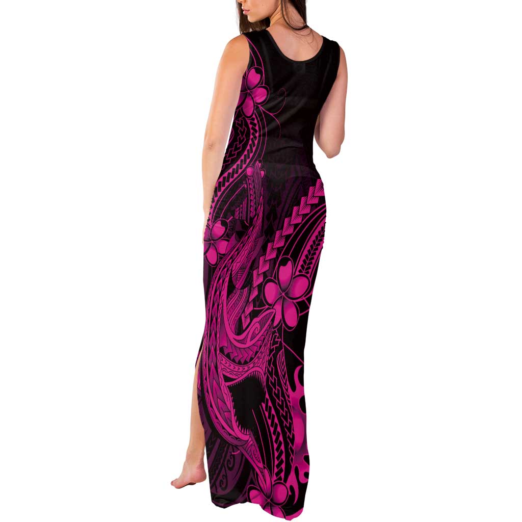 Pink Black Aloha Hawaii Tank Maxi Dress Polynesian Shark Tattoo With Plumeria - Polynesian Pride