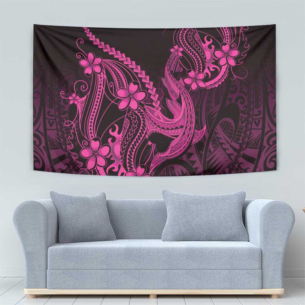 Pink Black Aloha Hawaii Tapestry Polynesian Shark Tattoo With Plumeria - Polynesian Pride