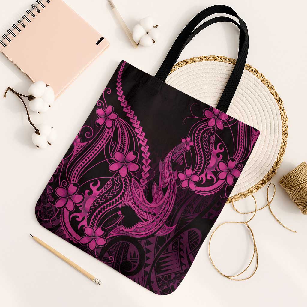 Pink Black Aloha Hawaii Tote Bag Polynesian Shark Tattoo With Plumeria LT14 Black Strap One Size Pink - Polynesian Pride