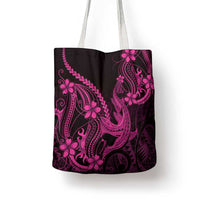 Pink Black Aloha Hawaii Tote Bag Polynesian Shark Tattoo With Plumeria - Polynesian Pride