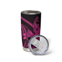 Pink Black Aloha Hawaii Tumbler Cup Polynesian Shark Tattoo With Plumeria - Polynesian Pride