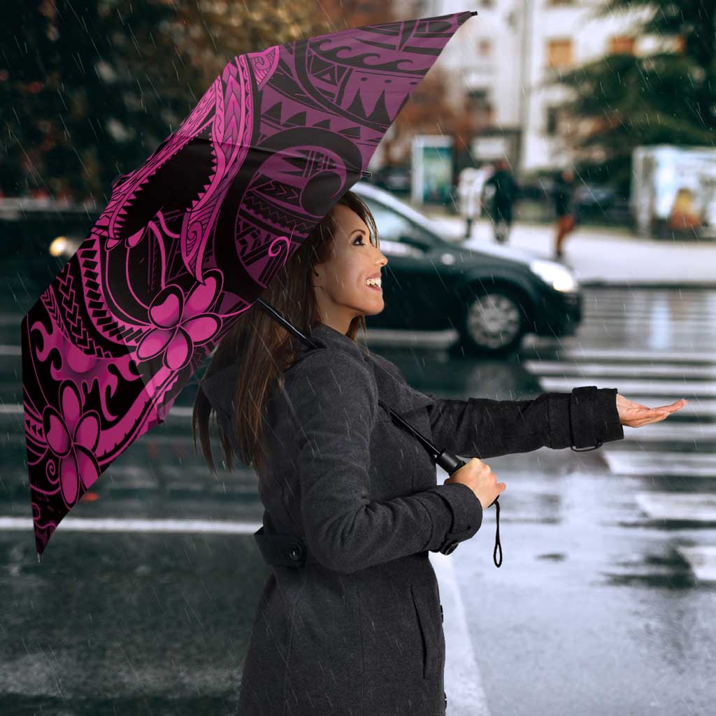 Pink Black Aloha Hawaii Umbrella Polynesian Shark Tattoo With Plumeria - Polynesian Pride