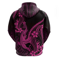 Pink Black Aloha Hawaii Zip Hoodie Polynesian Shark Tattoo With Plumeria - Polynesian Pride