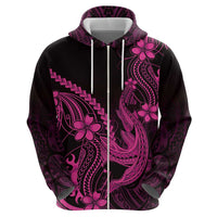 Pink Black Aloha Hawaii Zip Hoodie Polynesian Shark Tattoo With Plumeria - Polynesian Pride