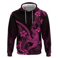 Pink Black Aloha Hawaii Zip Hoodie Polynesian Shark Tattoo With Plumeria - Polynesian Pride