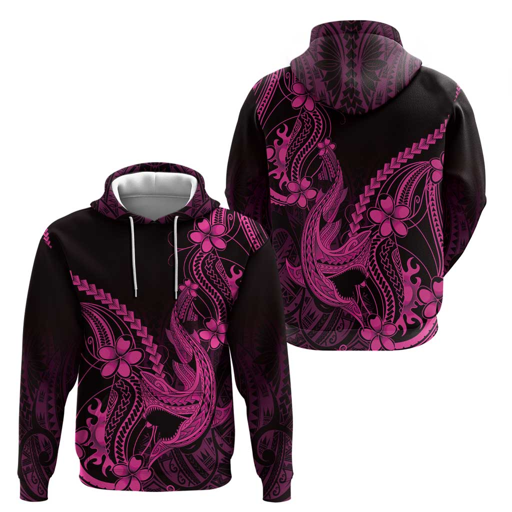 Pink Black Aloha Hawaii Zip Hoodie Polynesian Shark Tattoo With Plumeria - Polynesian Pride