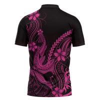 Pink Black Aloha Hawaii Zipper Polo Shirt Polynesian Shark Tattoo With Plumeria - Polynesian Pride