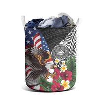 United States and American Samoa Laundry Basket USA Flag Eagle With Seal Tropical Flowers