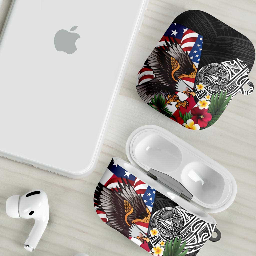 United States and American Samoa AirPods Case USA Flag Eagle With Seal Tropical Flowers