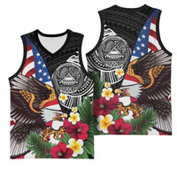 United States and American Samoa Basketball Jersey USA Flag Eagle With Seal Tropical Flowers