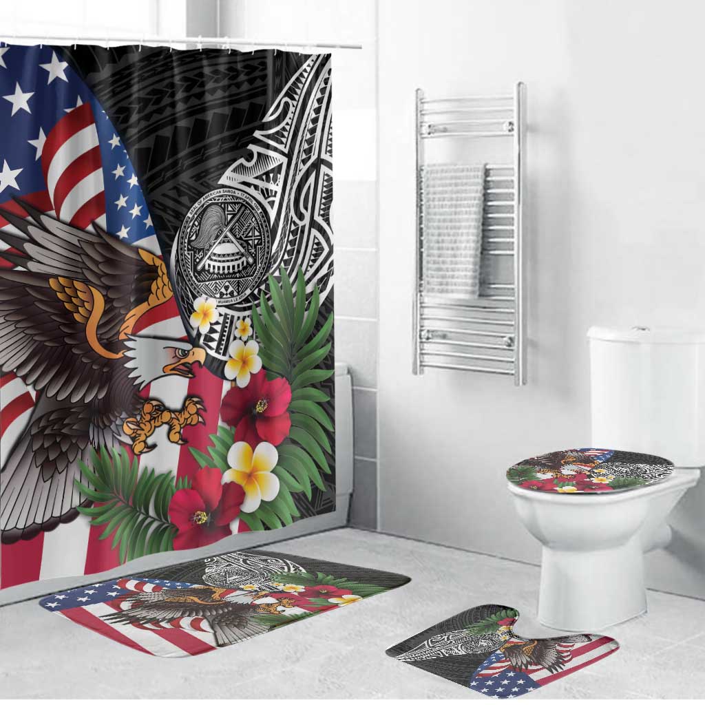 United States and American Samoa Bathroom Set USA Flag Eagle With Seal Tropical Flowers