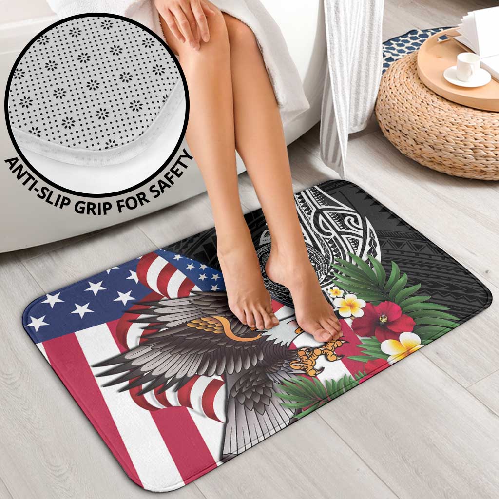 United States and American Samoa Bathroom Set USA Flag Eagle With Seal Tropical Flowers