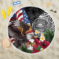 United States and American Samoa Beach Blanket USA Flag Eagle With Seal Tropical Flowers