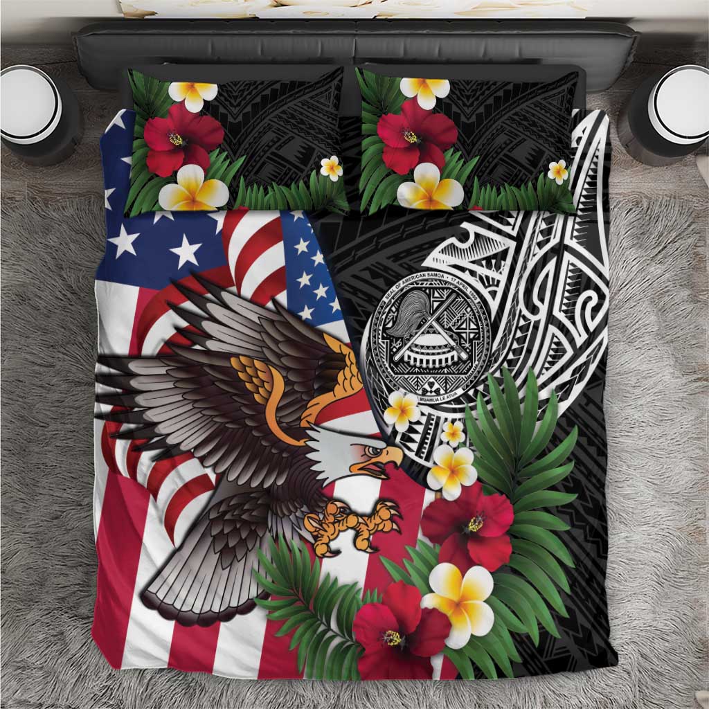 United States and American Samoa Bedding Set USA Flag Eagle With Seal Tropical Flowers