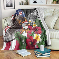 United States and American Samoa Blanket USA Flag Eagle With Seal Tropical Flowers