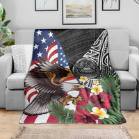 United States and American Samoa Blanket USA Flag Eagle With Seal Tropical Flowers