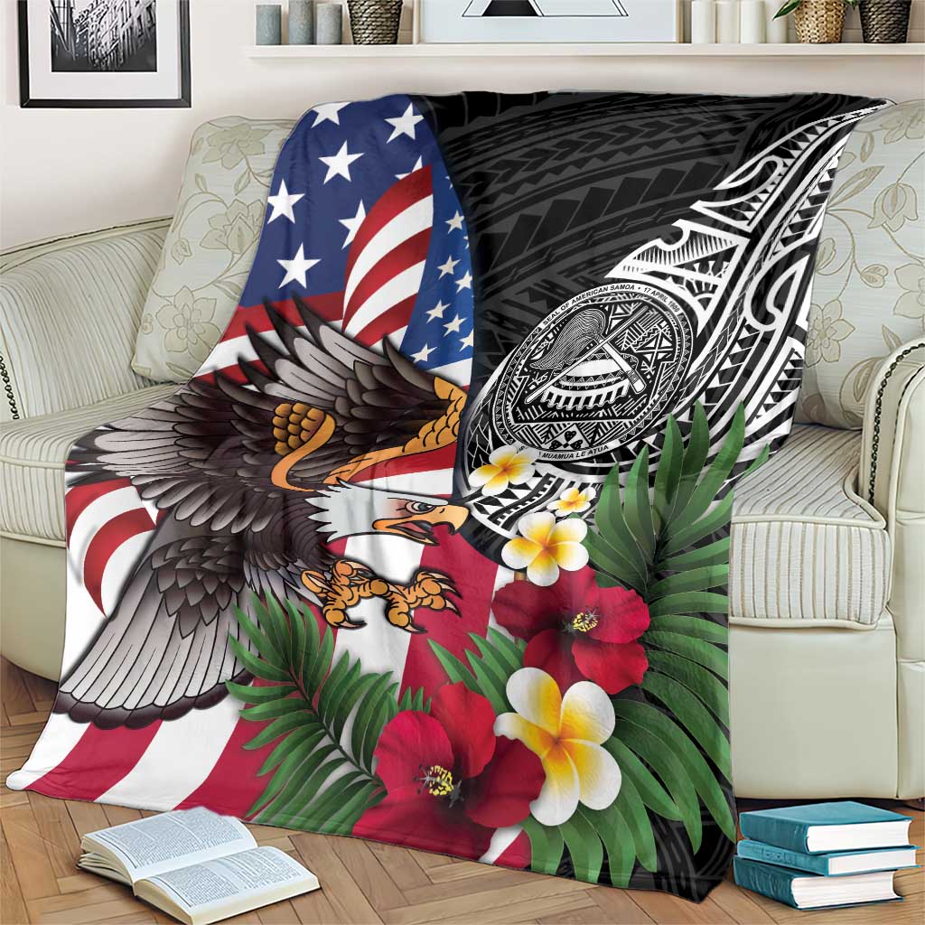 United States and American Samoa Blanket USA Flag Eagle With Seal Tropical Flowers