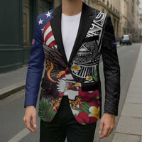 United States and American Samoa Blazer USA Flag Eagle With Seal Tropical Flowers