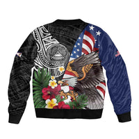 United States and American Samoa Bomber Jacket USA Flag Eagle With Seal Tropical Flowers