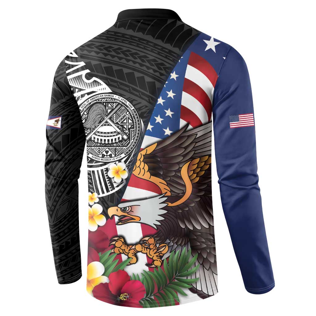 United States and American Samoa Button Sweatshirt USA Flag Eagle With Seal Tropical Flowers