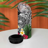 United States and American Samoa 4 in 1 Can Cooler Tumbler USA Flag Eagle With Seal Tropical Flowers