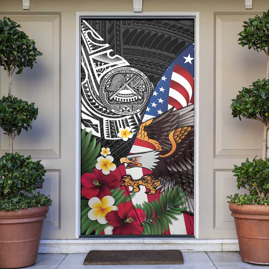 United States and American Samoa Door Cover USA Flag Eagle With Seal Tropical Flowers