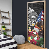 United States and American Samoa Door Cover USA Flag Eagle With Seal Tropical Flowers