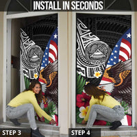 United States and American Samoa Door Cover USA Flag Eagle With Seal Tropical Flowers