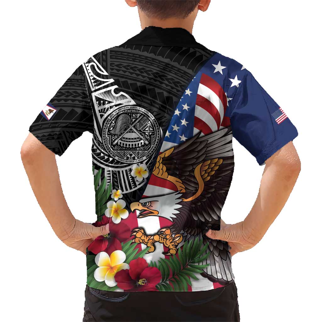 United States and American Samoa Family Matching Tank Maxi Dress and Hawaiian Shirt USA Flag Eagle With Seal Tropical Flowers