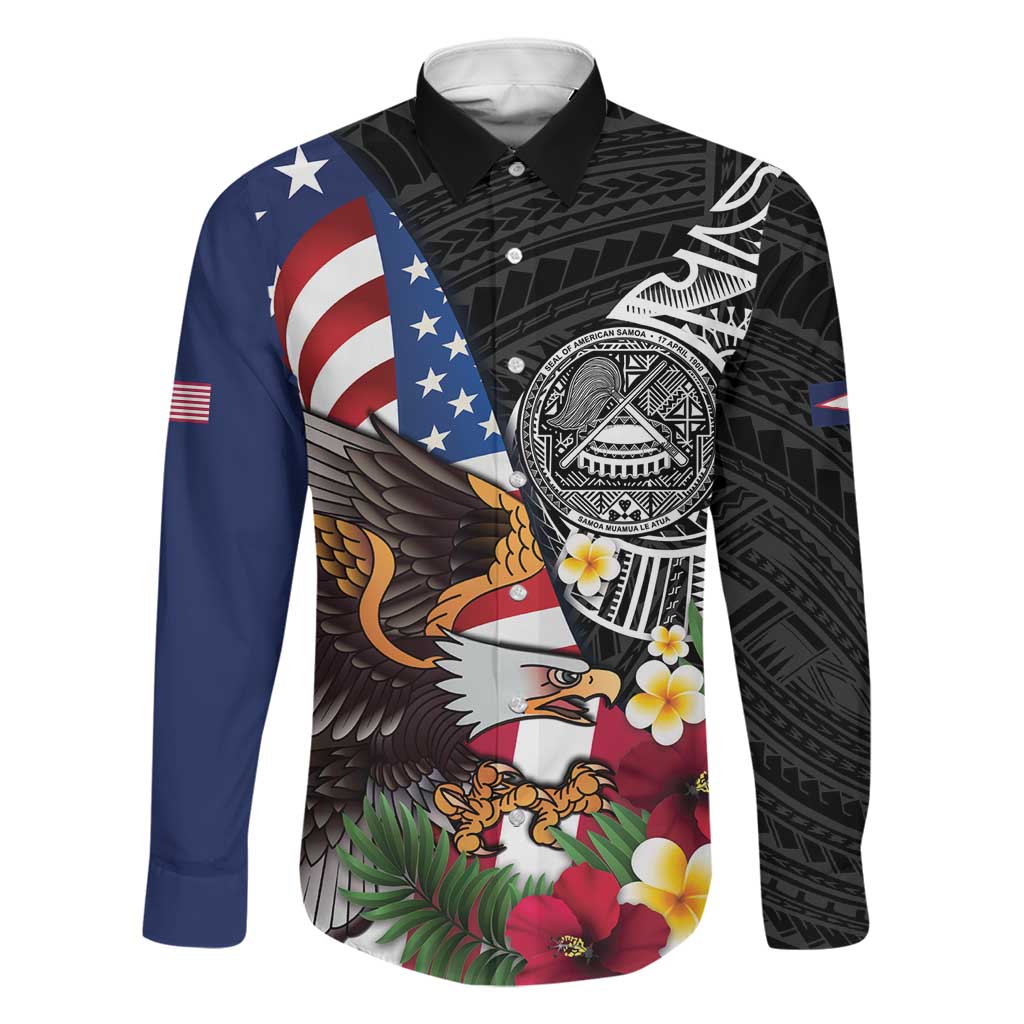 United States and American Samoa Family Matching Tank Maxi Dress and Hawaiian Shirt USA Flag Eagle With Seal Tropical Flowers