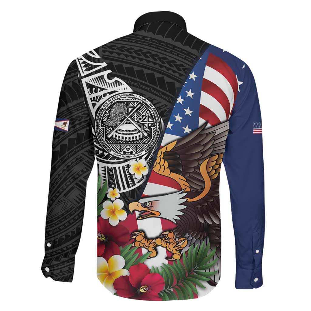 United States and American Samoa Family Matching Tank Maxi Dress and Hawaiian Shirt USA Flag Eagle With Seal Tropical Flowers