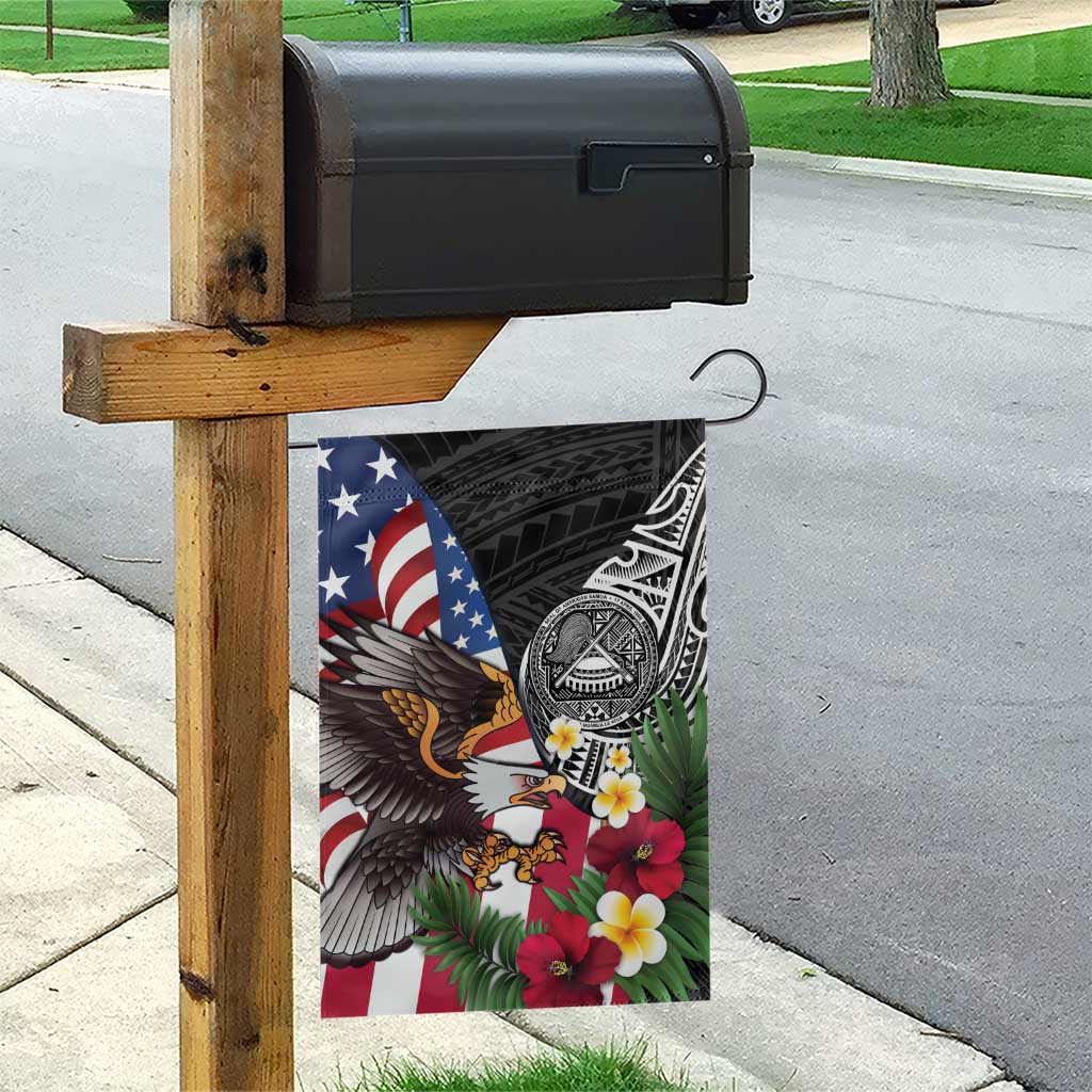 United States and American Samoa Garden Flag USA Flag Eagle With Seal Tropical Flowers