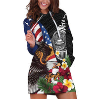 United States and American Samoa Hoodie Dress USA Flag Eagle With Seal Tropical Flowers