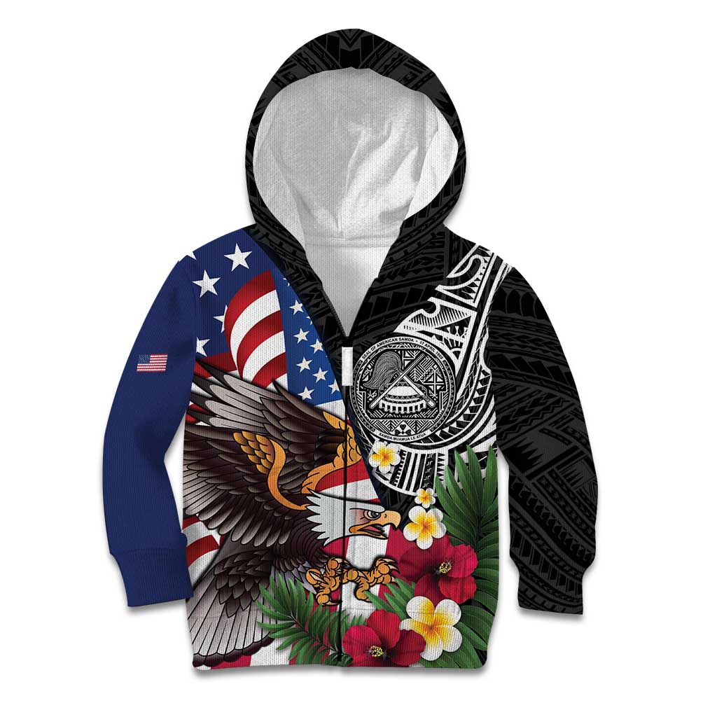 United States and American Samoa Kid Hoodie USA Flag Eagle With Seal Tropical Flowers