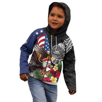 United States and American Samoa Kid Hoodie USA Flag Eagle With Seal Tropical Flowers