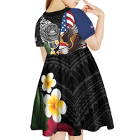 United States and American Samoa Kid Short Sleeve Dress USA Flag Eagle With Seal Tropical Flowers