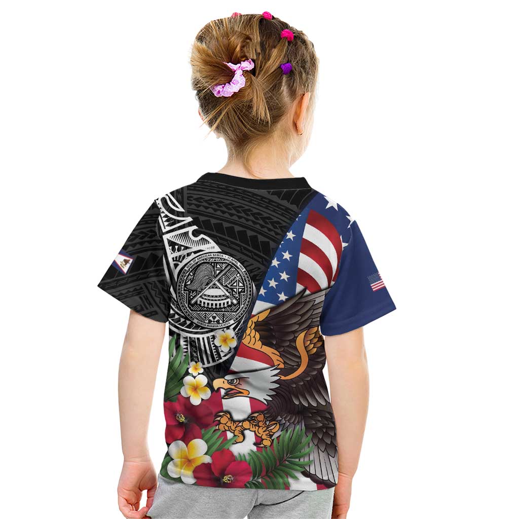 United States and American Samoa Kid T Shirt USA Flag Eagle With Seal Tropical Flowers