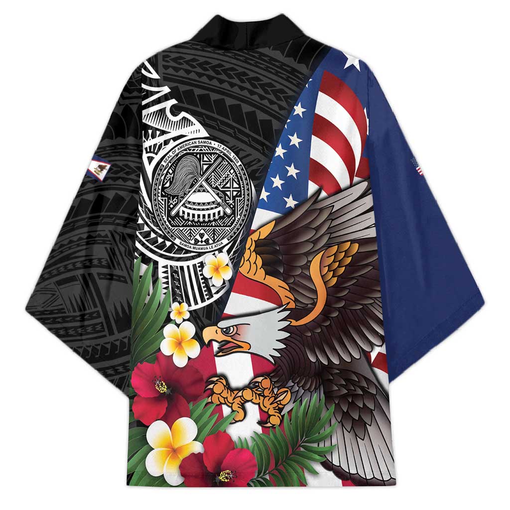 United States and American Samoa Kimono USA Flag Eagle With Seal Tropical Flowers