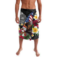 United States and American Samoa Lavalava USA Flag Eagle With Seal Tropical Flowers LT14 Black - Polynesian Pride