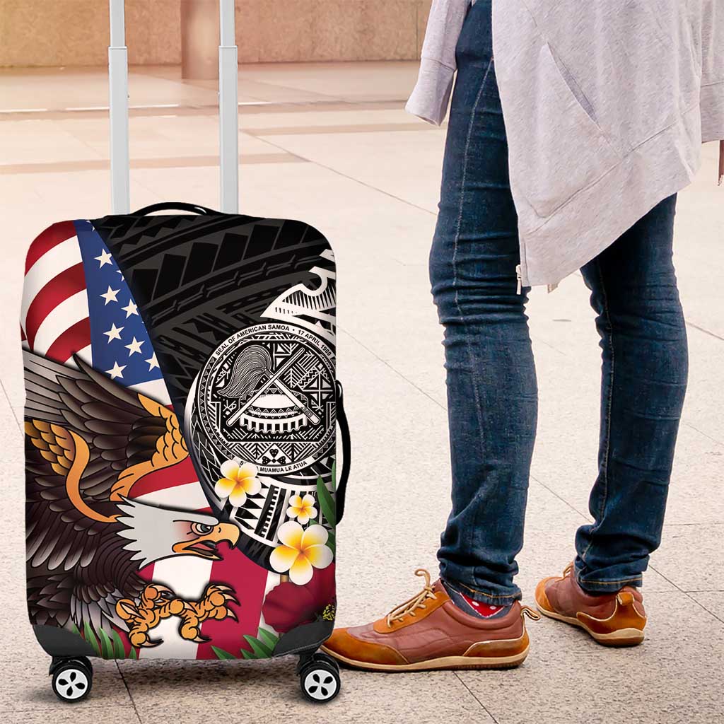 United States and American Samoa Luggage Cover USA Flag Eagle With Seal Tropical Flowers