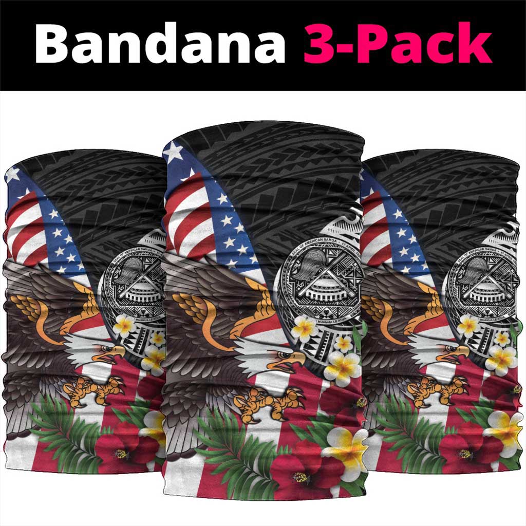 United States and American Samoa Neck Gaiter USA Flag Eagle With Seal Tropical Flowers
