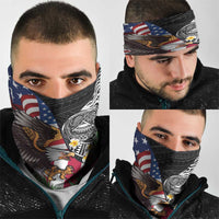 United States and American Samoa Neck Gaiter USA Flag Eagle With Seal Tropical Flowers