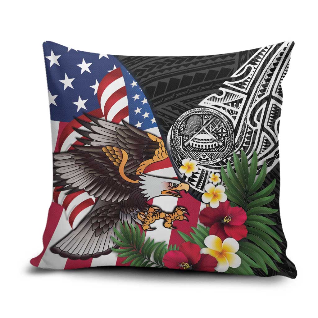 United States and American Samoa Pillow Cover USA Flag Eagle With Seal Tropical Flowers